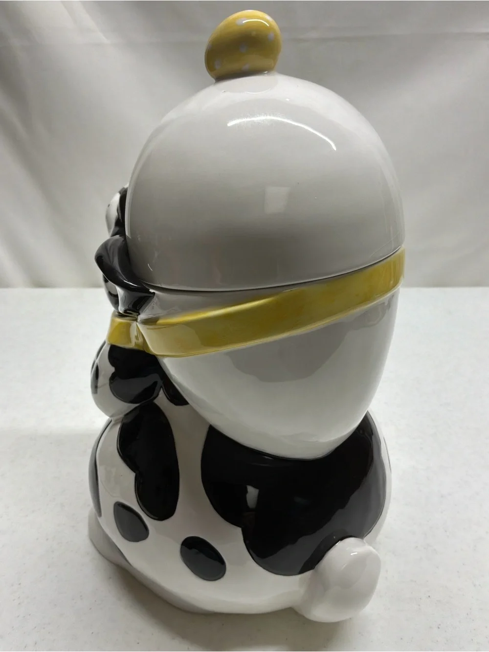 Department 56 Bunny Cookie Jar in White, Black. It Has a Crack on top of Jar